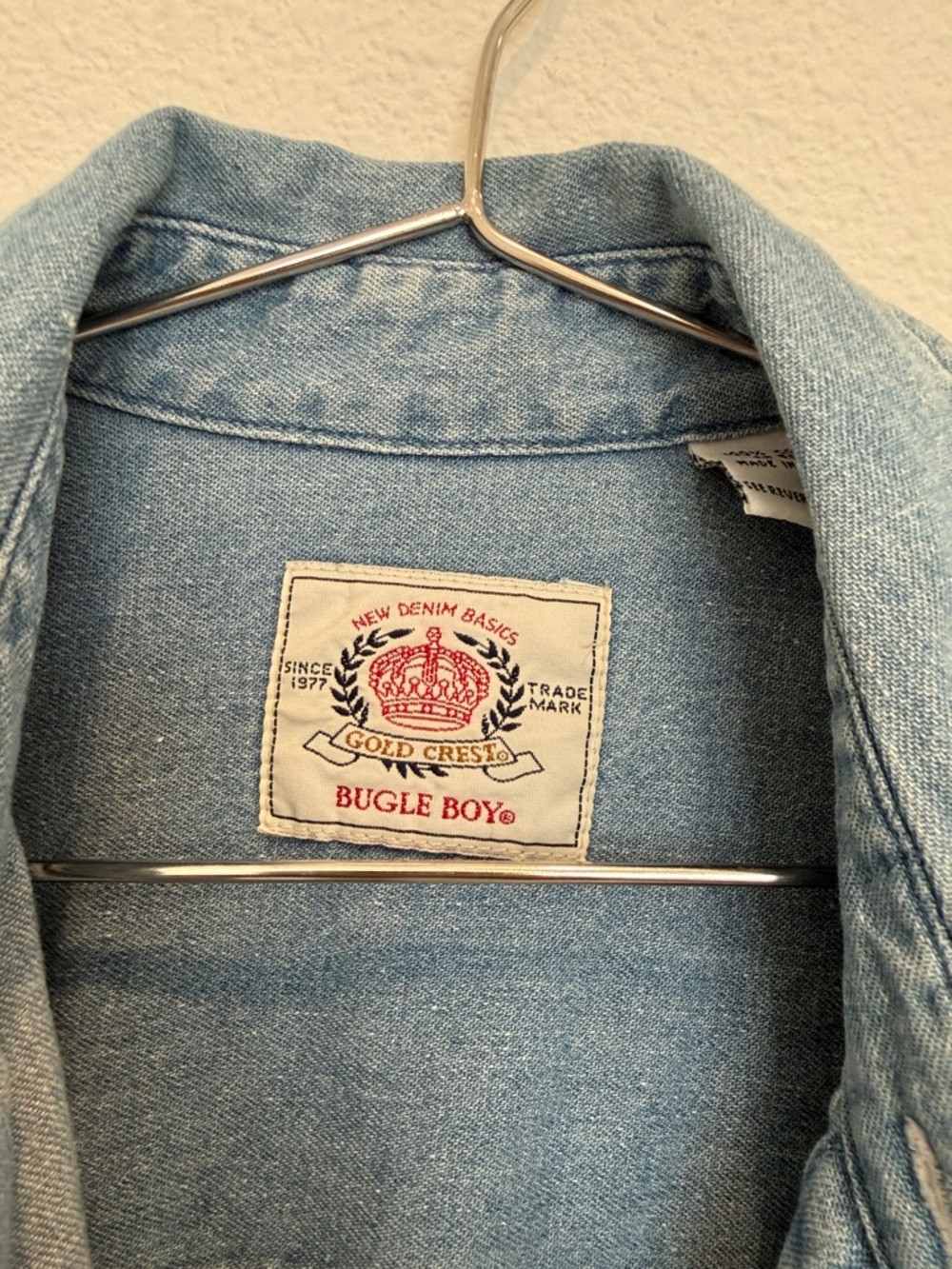 Vintage 90s Bugle Boy Light Blue Denim Button-Down Shirt - Picture 2 of 6